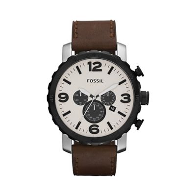 Men's brown chronograph dial leather strap watch jr1390